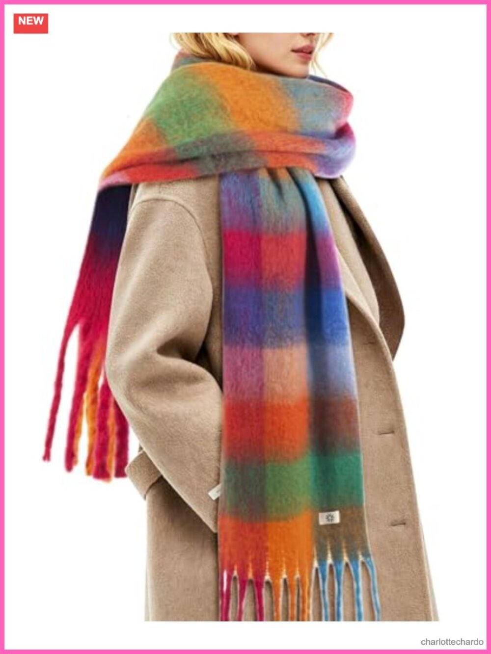 Cashmere Feel Plaid Winter Scarf Fringe Long Shawl